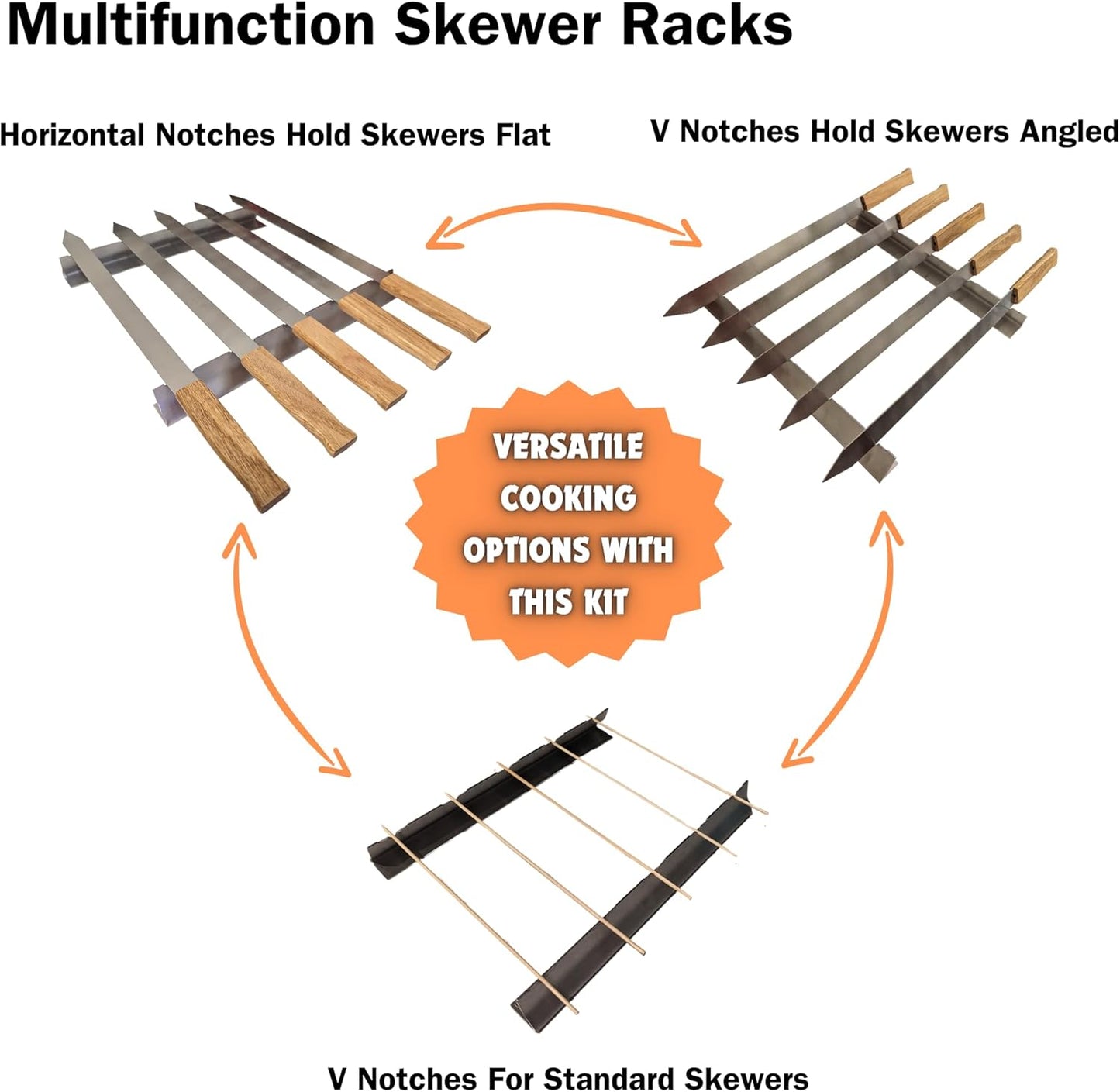 Stainless Steel Kebab Sword Grill Skewers, Holder Racks and Case Set - Great for Shish Kabob, BBQ, Kebobs, Churrasco, Picanha, Brazilian BBQ Sword Skewers, Roasting Sticks