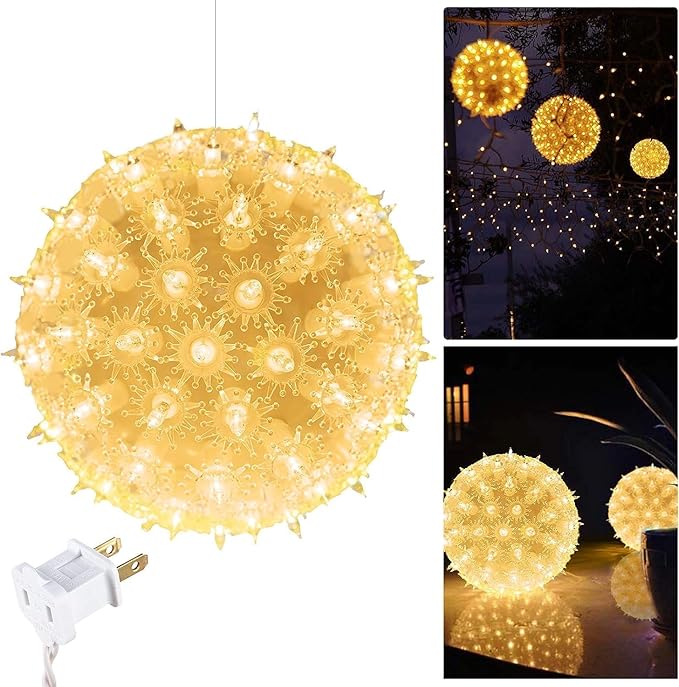 Brightown 6” Christmas Lights Ball Outdoor Sphere Lights 100 Replaceable LED Bulbs Plug in for Xmas Indoor Party Wedding Home Commercial Decorations