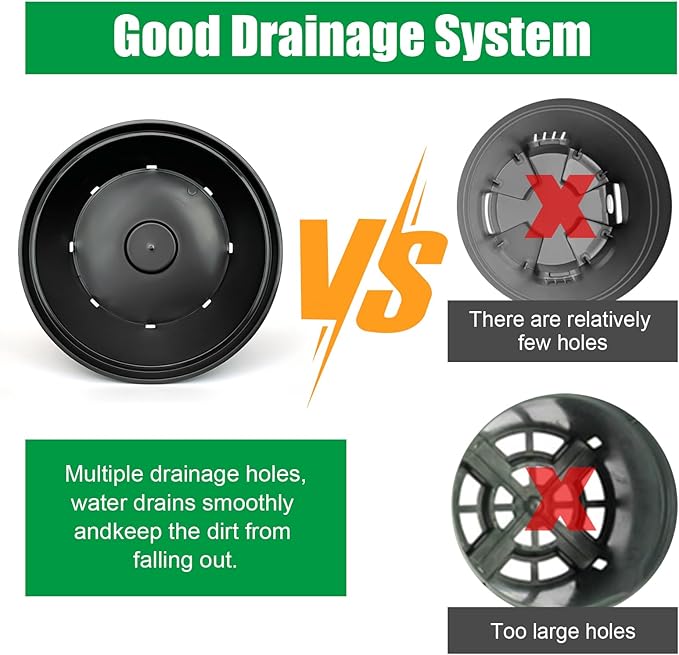 7 Gallon Plastic Nursery Pots, 15 Inch Large Plastic Pots for Plants, Round Plant Pots with Drainage Holes, Flower Pots for Outdoor Indoor Plants (5-Pack, Black)