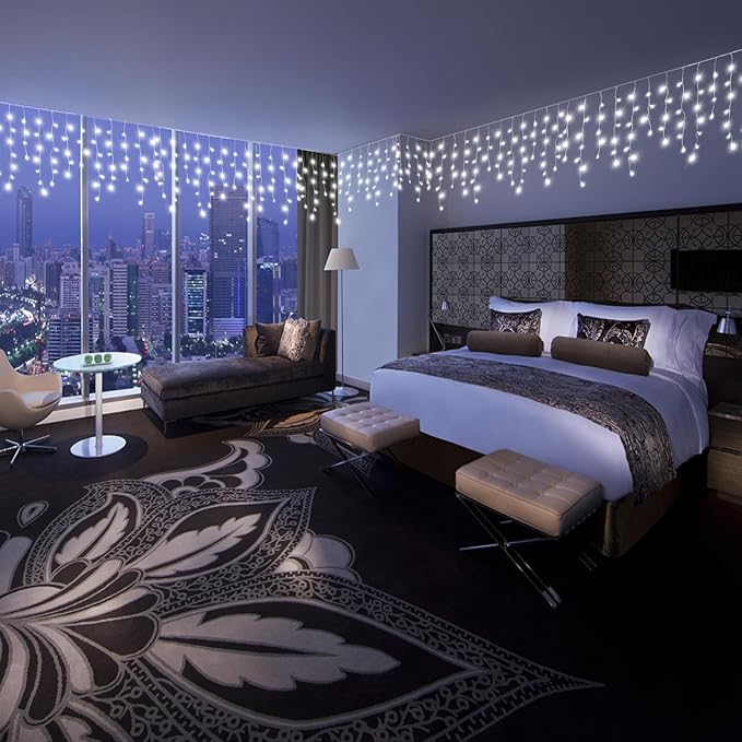 Christmas Icicle Lights Outdoor, 640 LED 66FT Icicle Lights for Outside with 8 Modes Timers, Waterproof Plug in Connectable String Light for House Roof Garden Party Wedding Decorations, White