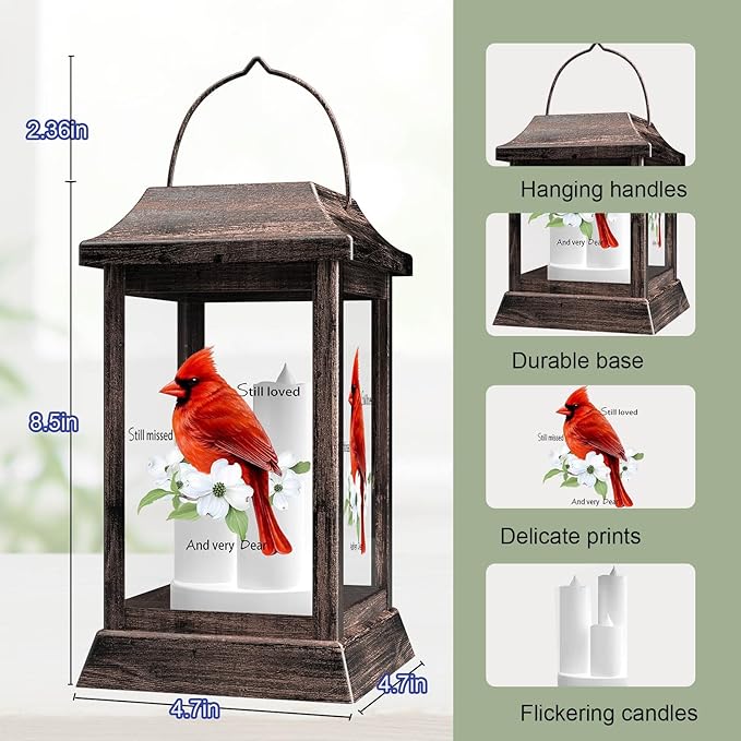 Walk Beside Us Memorial Lantern with Flickering LED Candle, Solar Powered Flameless Lantern, Bereavement Gift Sympathy Gift for Loss of Mom/Dad/Loved One, 2 Pack