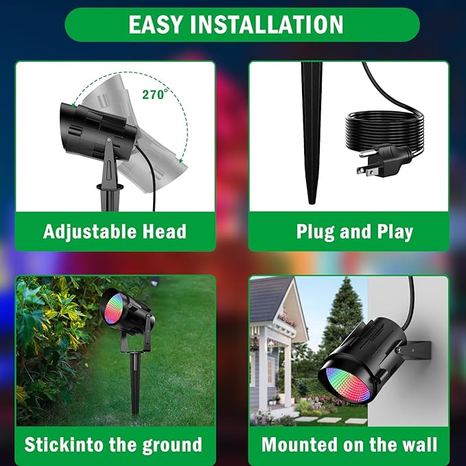 Spot Lights Outdoor for Yard, RGB Spotlight Outdoor 12W Color Changing Landscape Lighting with Remote Control Outdoor Spotlight Decorations Garden Patio 120V Waterproof Led Landscape Lights 2 Pack