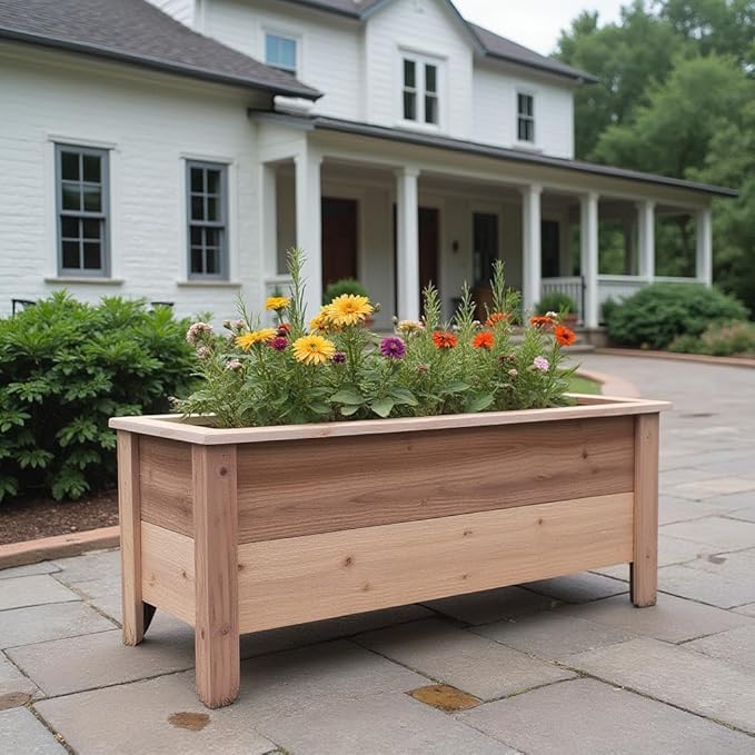 Handmade Custom Heavy Duty Rectangular Raised Cedar Wood Garden Planter Box – 46", 36", 24" – Indoor/Outdoor Farmhouse Style for Flowers & Vegetables – Made in USA (24" L x 15.5" W x 16.5" H)