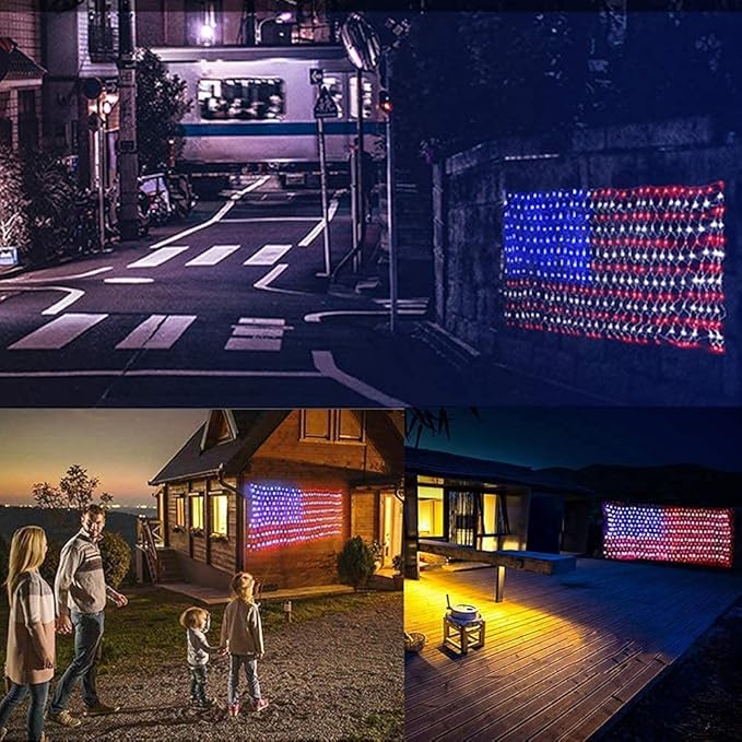 MUYUN American Flag String Lights, 420 LED USA Flag Net Light Waterproof Patriotic Lights for Party Home Decor July 4th Decorations Independence Day
