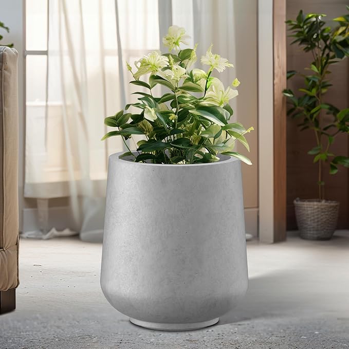 Kante 11.6" Dia Round Concrete Planter, Outdoor Indoor Large Plant Pots Containers with Drainage Hole and Rubber Plug for Home Garden Patio, Gray Concrete