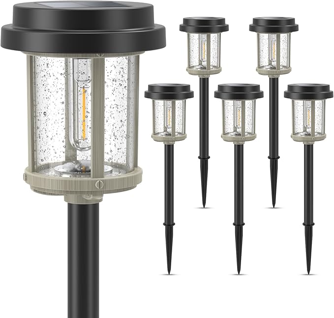 XMCOSY+ Solar Pathway Lights, 20 LM Bright Solar Light Outdoor, Waterproof Seed Glass & Metal Solar Powered Garden Lights, Outside Solar Lights for Yard Lawn Landscape Walkway(Black & Grey)