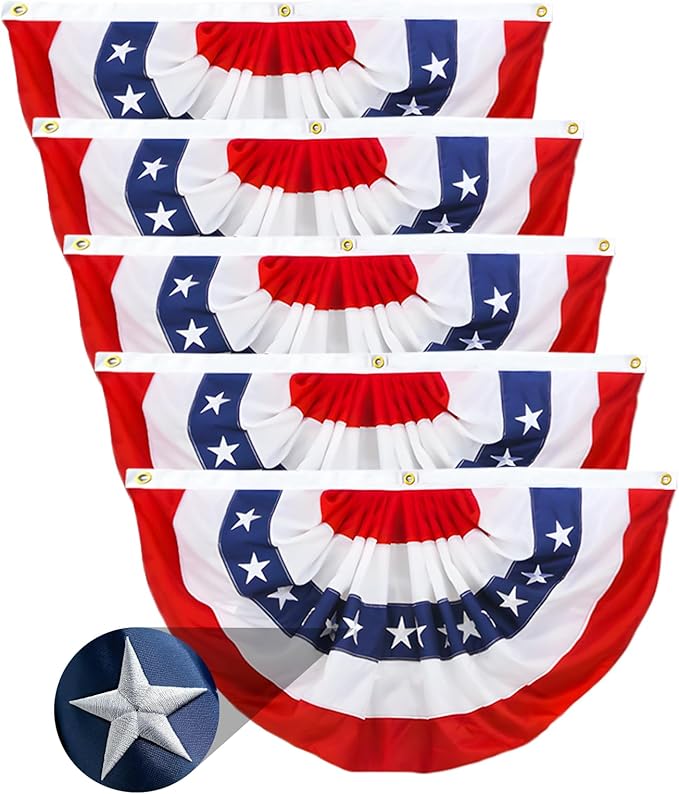 Americana Bunting Flags Outdoor 2x4 Ft,Pleated Fan Flag with Embroidered Stars,Red White and Blue Decorations for 4th of July Independence Day Memorial Day Patriotic Decorations (Set of 5)