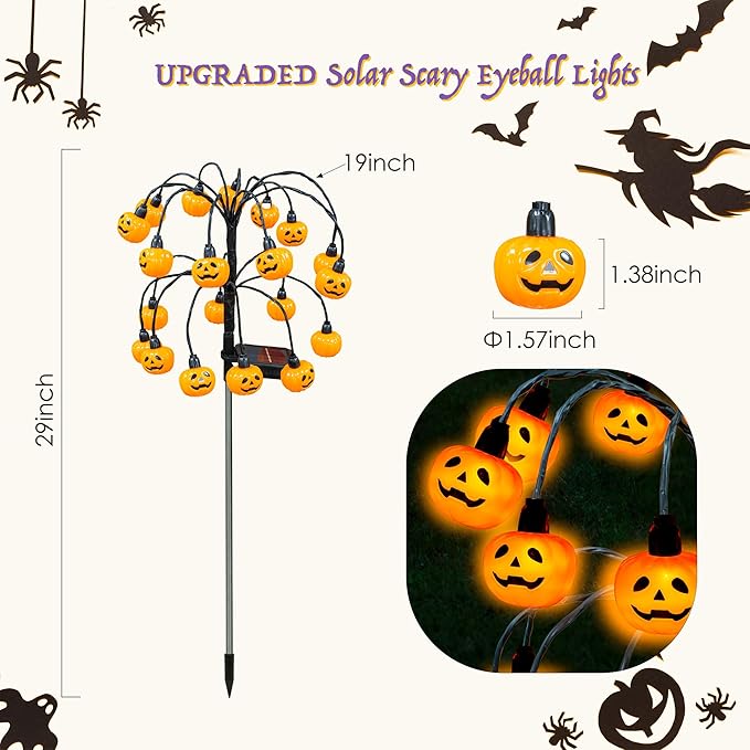 Halloween Decorations, 2 Pack 40LED Solar Halloween Pumpkin Lights Outdoor Waterproof Halloween Solar Garden Lights Swaying Firefly Lights for Yard Garden Patio Party Decor Orange