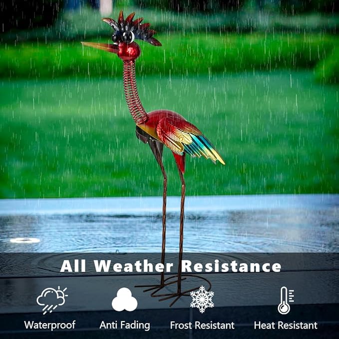 DREAMSOUL 30" Tall Wacky Metal Rooster Garden Statues, Funny Chicken Outdoor Statues Red Rooster Statue for Garden Patio Art Decor