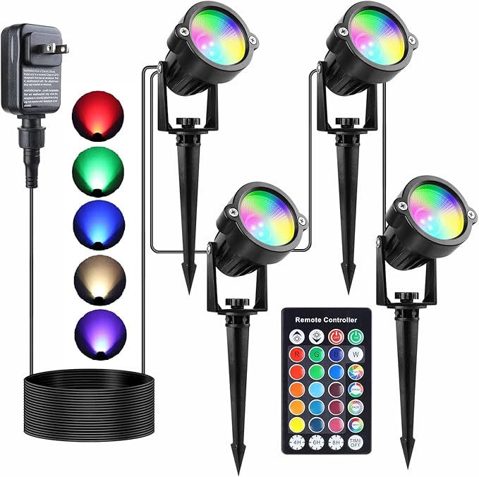 S SMIFUL Halloween Spot Lights Outdoor, 20W RGB Colored Landscape Lights with Remote, LED Landscape Lighting Waterproof Outdoor Spot Lights for Dance Party Yard Lawn Path Tree Garden Decor (4 Lights)