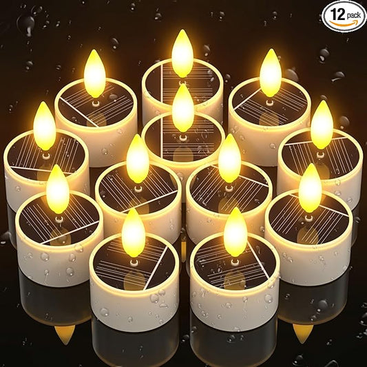 PChero 12 Pack Solar Tea Lights Outdoor Waterproof, Small Solar Lights with Dusk to Dawn Sensor, LED Tealight Candles for Lantern Garden Camping Outside Patio Home Decor,1.5" x 2.1"