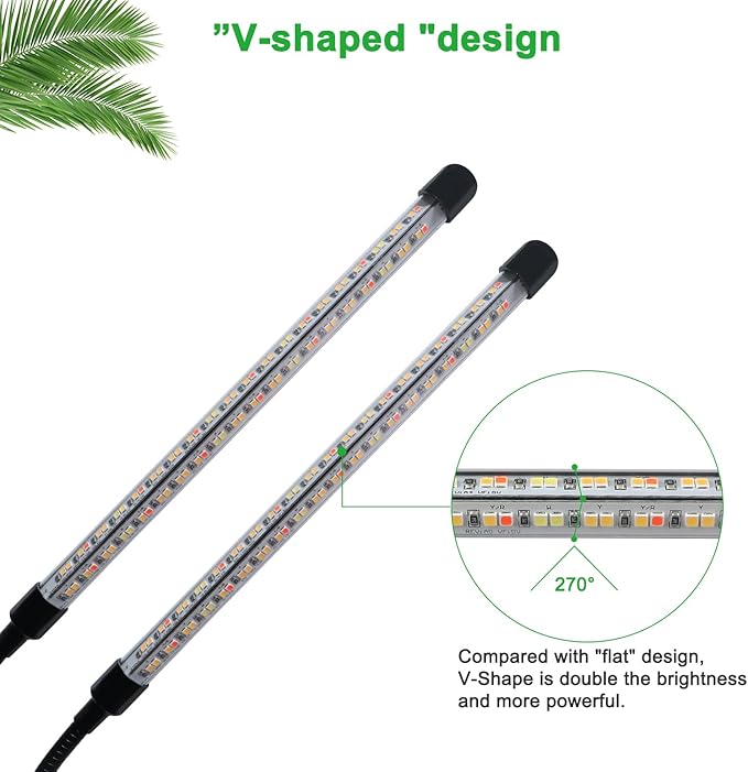 Grow Lights for Indoor Plants, 4 Heads Full Spectrum LED Plant Lamps with Clips and 10 Feet Cables for Seeding Growing(2 Pack)