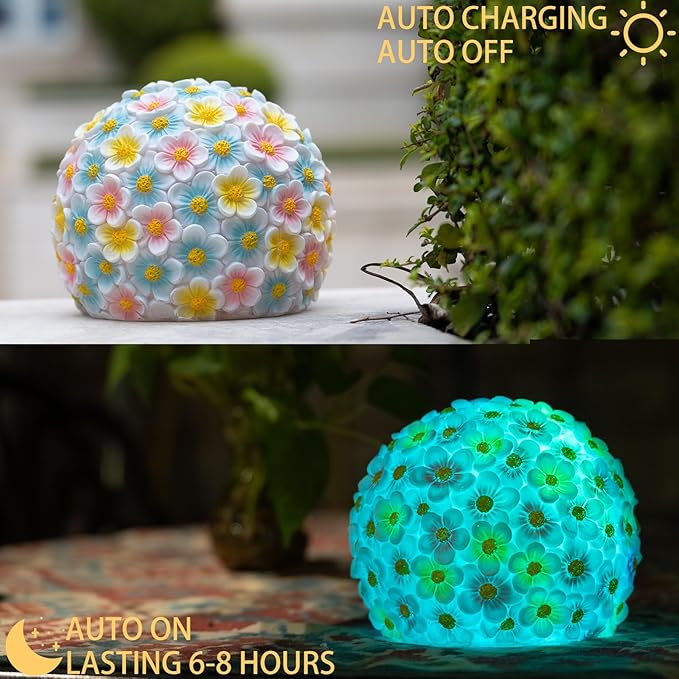 Garden Solar Lights Outdoor Decorative,Colored Resin Flower Solar Globe Lights,Upgraded Waterproof Multicolor Ball Lights for Yard Pathway Patio Lawn Outside Decor