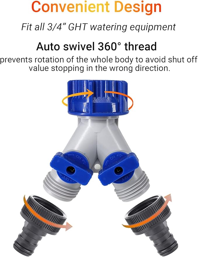 Garden Hose Splitter, 2Pcs 360° 3/4" Plastic Water Hose Splitter 2 Way, Garden Hose Connector with Faucet Watering Shut Off for Landscaping, Gardening, Flower Planting, Irrigation