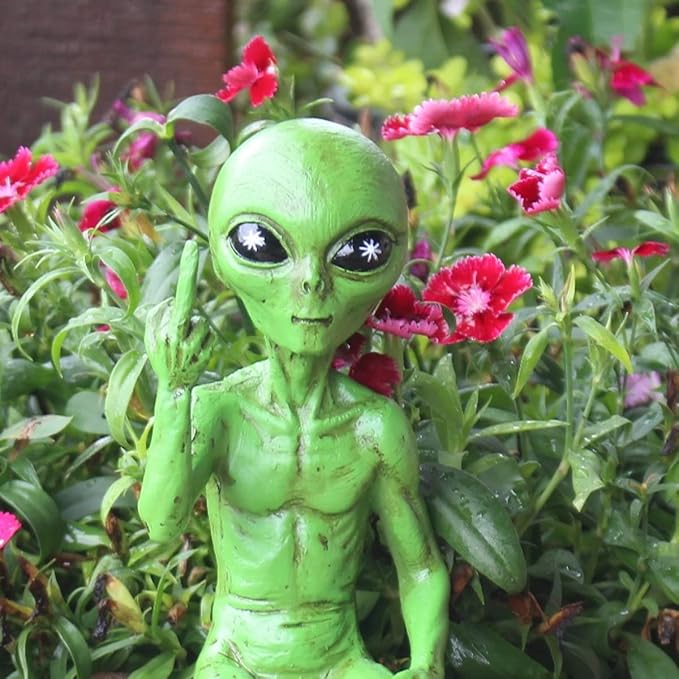 John Bernard & Company Rude Alien Statue “Flipping The Bird” 10″ H Shelf Sitter Extraterrestrial Figurine Funny Home or Garden Decoration (Cosmic Green)…