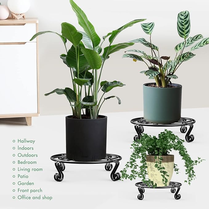 Yimobra 2 Pack Plant Stand for Flower Pot Heavy Duty Potted Holder Indoor Outdoor Metal Rustproof Iron Garden Container Round Supports Rack for Planter (9.4Inches, Black)
