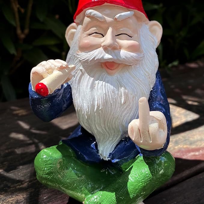 Garden Gnome Outdoor Funny Middle Finger Smoking Outdoor Statue Garden Gnomes for Garden, or Indoor, Outdoor Funny Gnomes Decoration