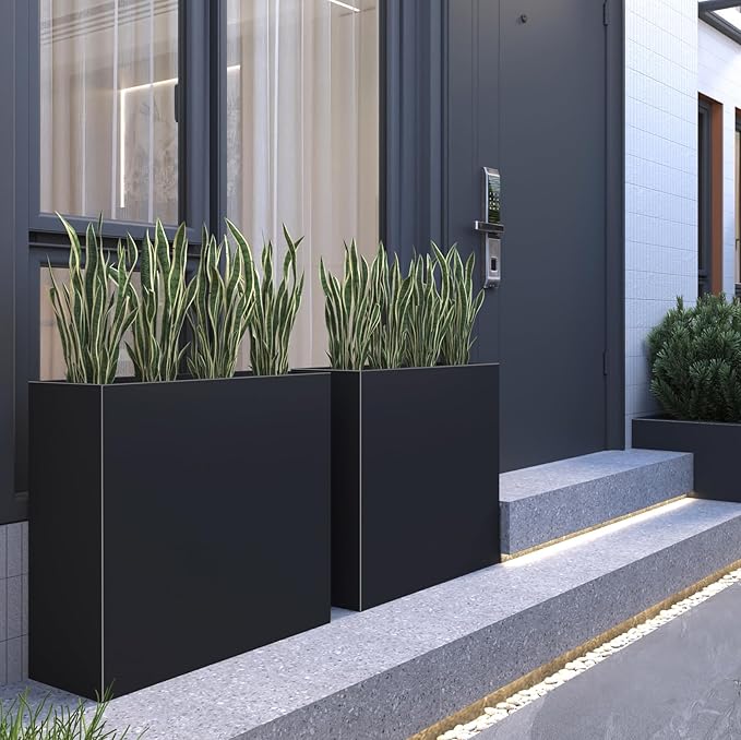 Black Steel Metallic Heavy Planter for Outdoor Plants 30"x12"x24" Outdoor Metal Planter Spliced Flower Pot with Partitions for Outside,Indoor,Garden (Black, 30 * 12 * 24)