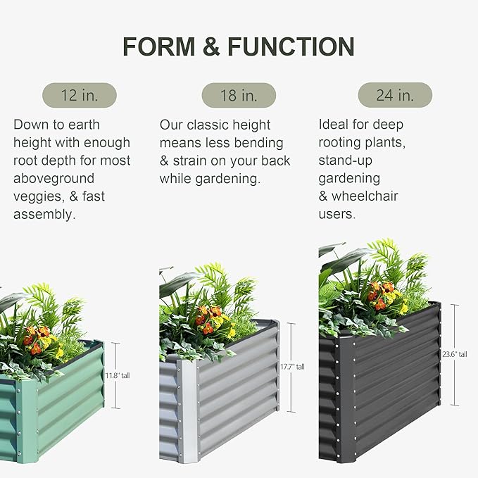 Domi Raised Garden Beds Outdoor, 6x3x1.5Ft Thickening Tall Metal Rectangular Deep Root Box Planter for Vegetables, Flowers, Herbs, and Succulents 1.5" Deep w/ 192 Gallon Capacity - Green