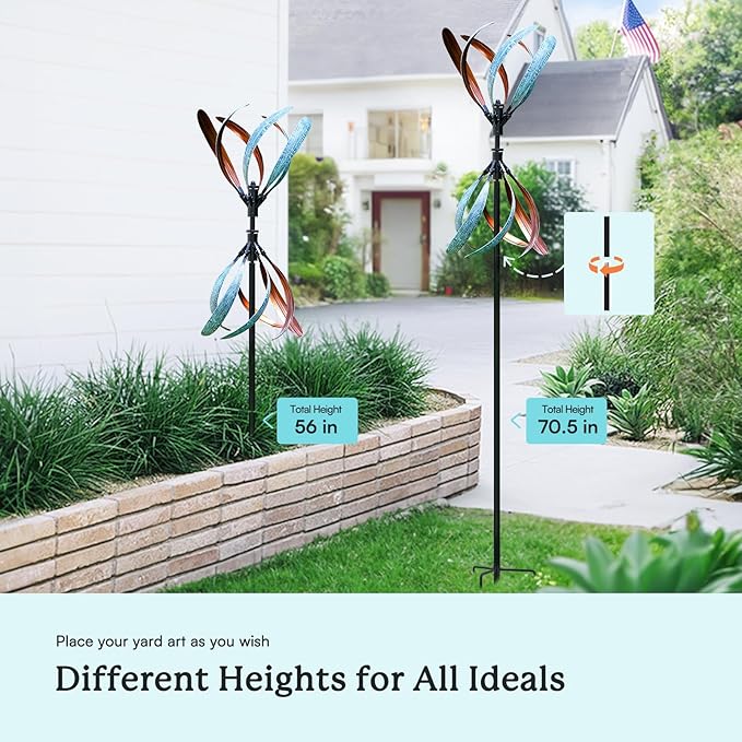 Wind Spinners Outdoor – Metal Large Wind Spinner with Stake for Yard and Garden, Garden Wind Sculptures & Spinners, Ideal Gift for Family (13'' W x 70.5'' H)