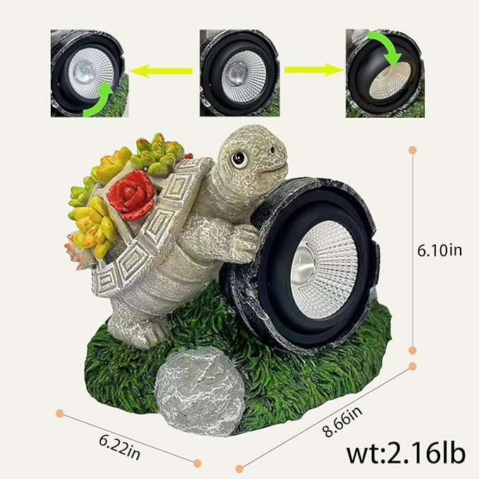 Garden Statue Turtle with Solar Spot Lights Outdoor Waterproof, Solar Figurines Turtle Light for Outside Pathway, Patio, Yard, Lawn, Porch, Home Decoration, Unique Gift.
