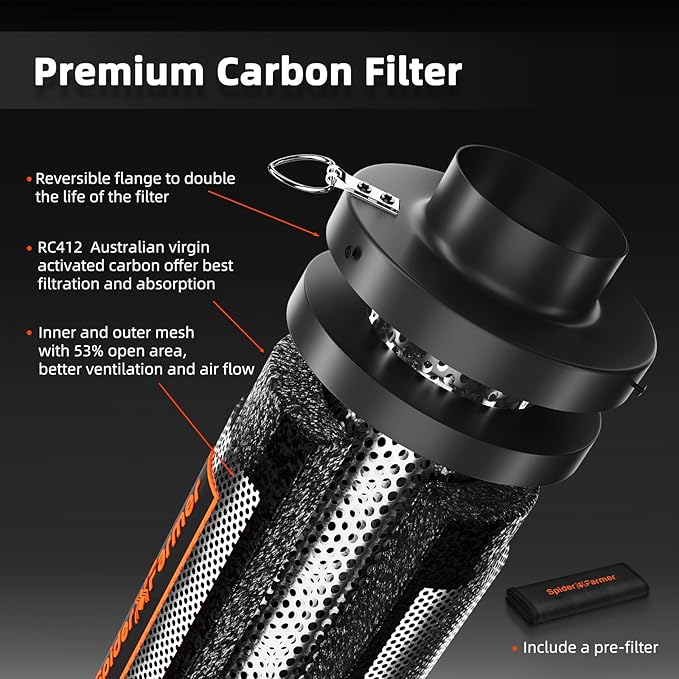 Spider Farmer Grow Tent Kit Complete 4x4ft SF4000 Dimmable Samsung LM301H EVO LED Diodes, 450W Complete System 4x4x6.6 Grow Tent Set 48"x48"x80" with 6" Ventilation System & 6'' Clip Fan