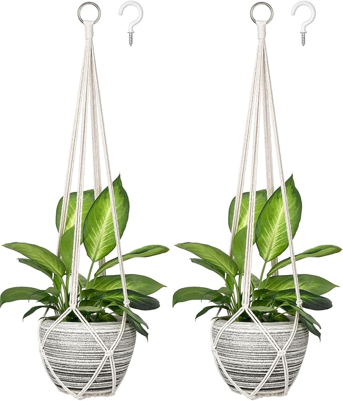 Dahey Macrame Plant Hanger Indoor Hanging Planter Basket Handmade Woven Cotton Rope Flower Pot Decorative Crochet Plant Holder Stand for Boho Home Decor No Tassels,35 Inch,Set of 2