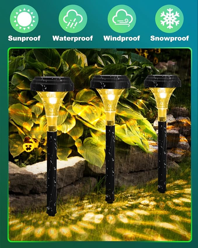 Solar Pathway Lights 4 Pack, Outdoor Garden Yard Light RGB Color Changing+Warm White IP67 Waterproof, Solar Powered Garden Lights for Walkway Yard Backyard Lawn Landscape