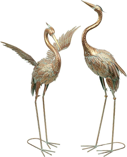 TERESA'S COLLECTIONS Yard Decorations Outdoor Garden Statues, Gold Metal Crane Yard Art, 33-39inch Lawn Ornaments for Backyard, Outside Porch, Patio, Wedding Decor, Set of 2, Christmas Decor