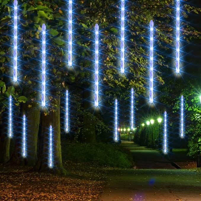 Dazzle Bright 864LED Christmas Light, Meteor Shower Rain Lights 11.8 Inch 24 Tubes, Waterproof Plug in Falling Rain Lights Christmas Decorations for Xmas Bushes Tree Yard Party (Blue)