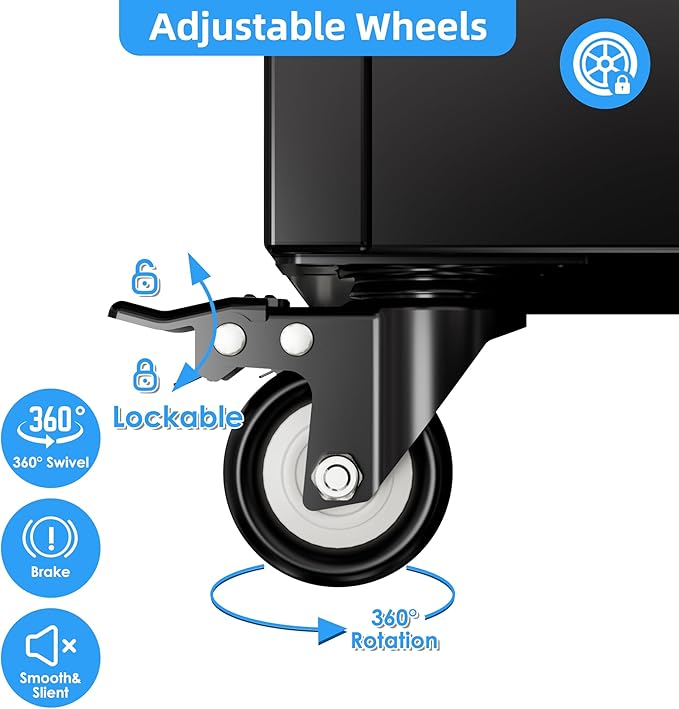 72''H Metal Broom Closet Storage Cabinet with Wheels & Pegboards, Mops Broom Closet Organizer with Locking Door & Hanging Rod,Cleaning Tool Garage Cabinet,Assembly Required,Black White