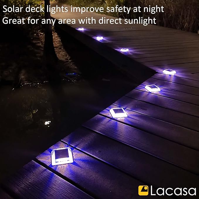 Lacasa Outdoor Solar Light, 4 Pack 30LM IP68 Waterproof Solar Garden Light Auto On/Off Solar Lighting for Pathways Paths, Mixed Colours (Warm White + Blue Light)