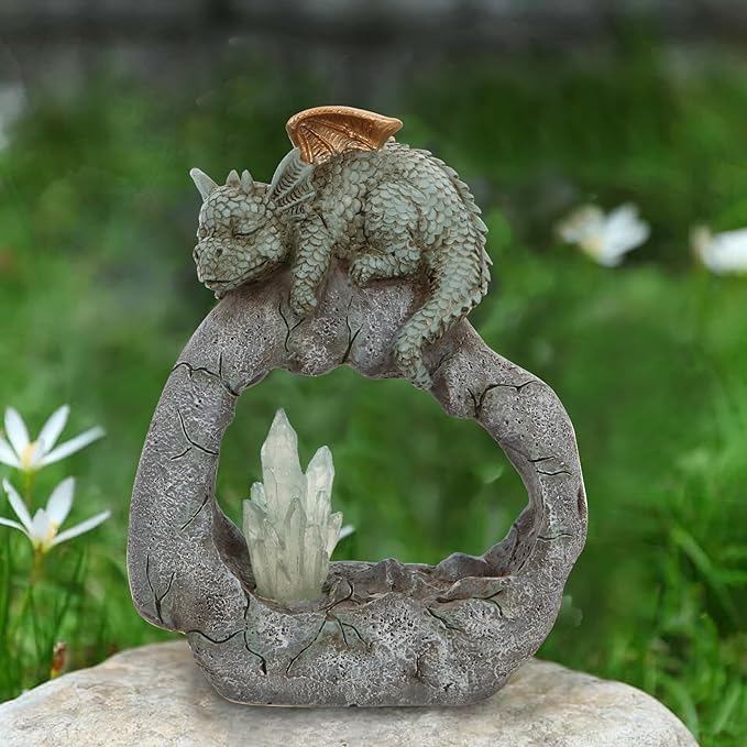 Solar Powered Dragon Statue ，Garden Decor with Crystal LED Lights Handmade Waterproof Resin Dinosaur Outdoor Patio Lawn Sculpture Perfect Christmas (Crystal Dragon)