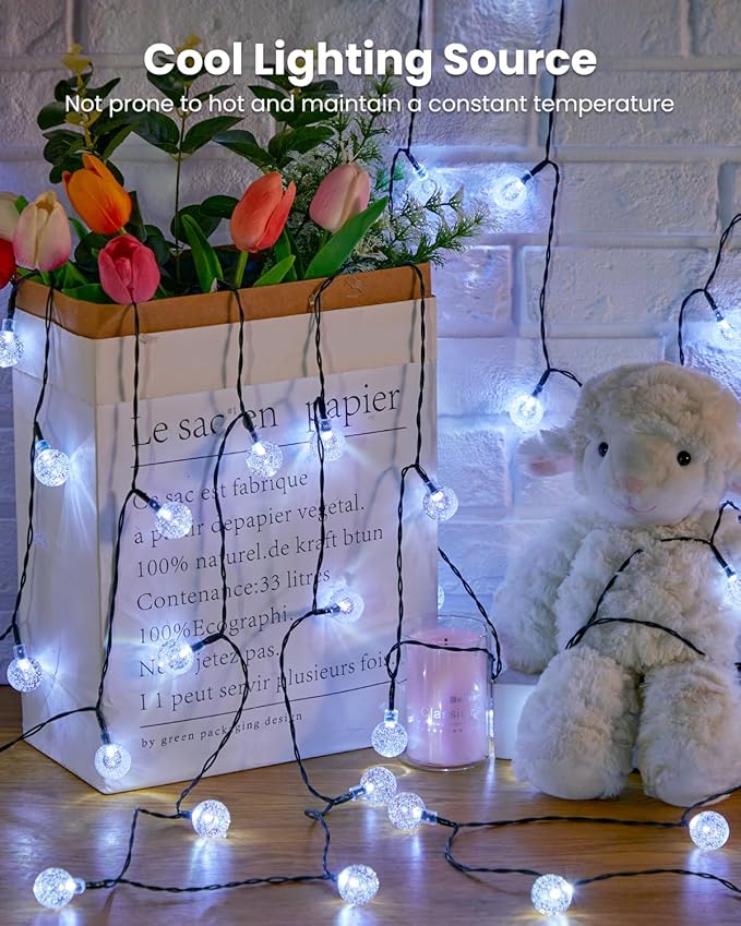 Brightown Solar String Lights Outdoor 60 Led 35.6 Feet 8 Lighting Modes Globe Waterproof Solar Powered Patio Lights for Garden Yard Porch Wedding Party Decor (Pure White)