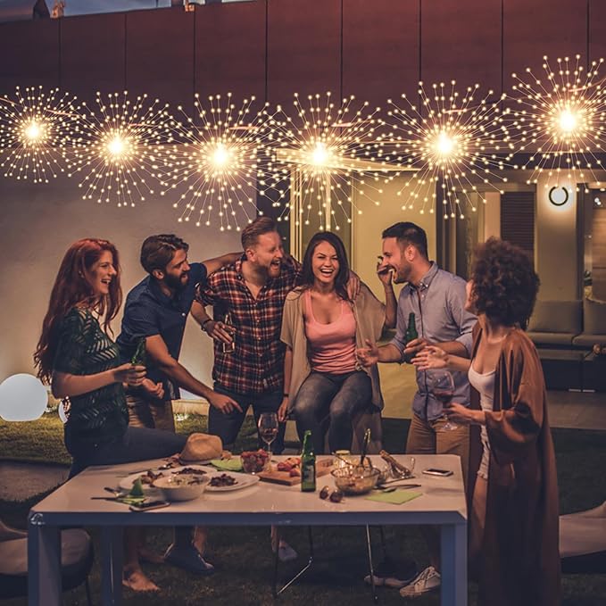 5 Pcs 1000LED Solar Starburst Sphere Lights,Firework Lights Remote Control Timer 8 Modes Dimmable Waterproof Hanging Fairy Lights, Sparkly Lights for Patio Garden Tent Outdoor(Warm White)