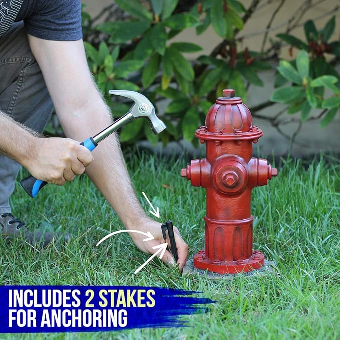 Dog Fire Hydrant Garden Statue with 2 Stakes, 14 Inches (Small)