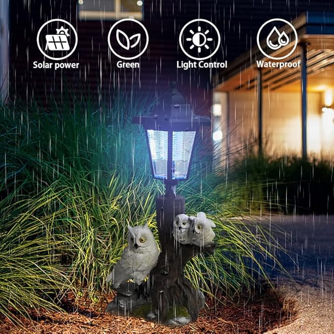 Solar Garden Outdoor Decor Statues Cute Dazed Owls with Light,Outside-Outdoor Decorations Sculptures for Patio Yard Lawn Walkway Ornaments Clearance Gifts for Mom Grandma Birthday