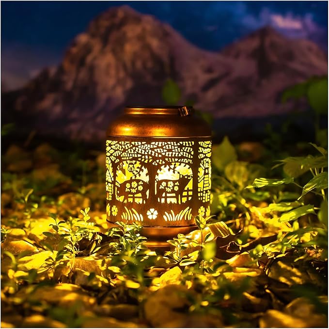 Pig Solar Lanterns Outdoor Waterproof Hanging Solar Lights Pig Gifts for Women Men Mom Metal Decorative LED Outdoor Lanterns for Patio, Lawn, Landscape, Garden Decor, Yard Decorations