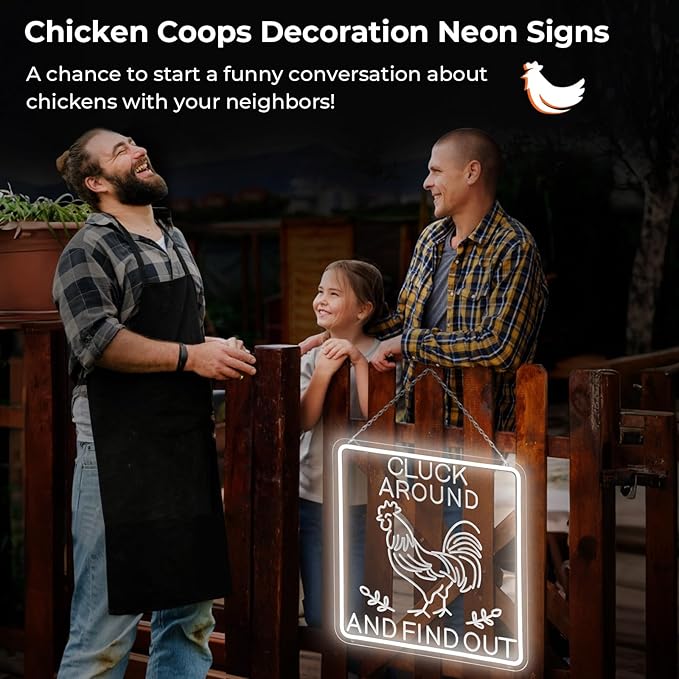 Funny Rooster Decor 16 X 16 Inch Large,Rooster Kitchen Decor Kitchen Sign Dimmable Neon Sign for Farmhouse,Rooster Gifts,Chicken Coop,Garden,Farm House Decoration