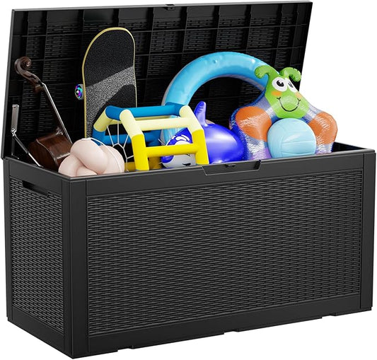 100 Gallon Waterproof Outdoor Storage Box,Resin Deck Box,Lockable Outside Storage Box Container for Patio Furniure,Garden,Tools (100 Gallon,Black)