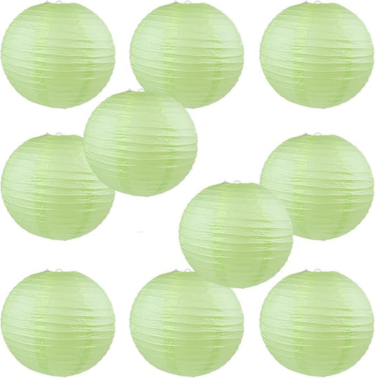 WYZworks - Round Paper Lanterns 10 Pack (Light Apple Green, 14") - Hanging Paper Lanterns Lamp for Wedding, Birthday, Party and Home Decorations with 8", 10", 12", 16" Option