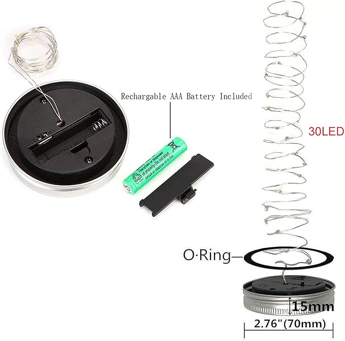 Solar Mason Jar Lights, 12 Pack 30 LED Waterproof Lid Light with Hangers (No Jar), Fairy Firefly Outdoor String Lights for Regular Mason Jar, Patio, Yard, Garden, Wedding Decoration (Cold White)