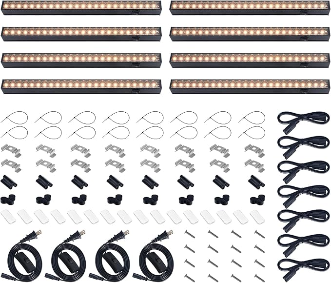 Barrina Grow Lights for Indoor Plants Full Spectrum, 1ft LED Grow Light Fixture, Black Cover LED Plant Grow Light Bulbs for Indoor Plants, Greenhouse, Plug and Play, Linkable Design, Yellow, 8 Packs