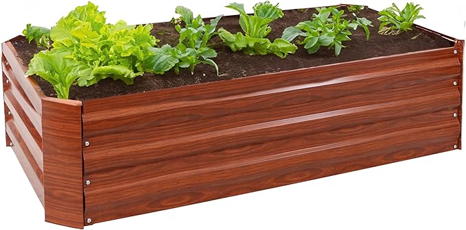 Sunnydaze 11.75" H Raised Metal Garden Bed - Galvanized Raised Garden Bed Outdoor for Vegetables and Flowers - Woodgrain - 4' x 2' Rectangle