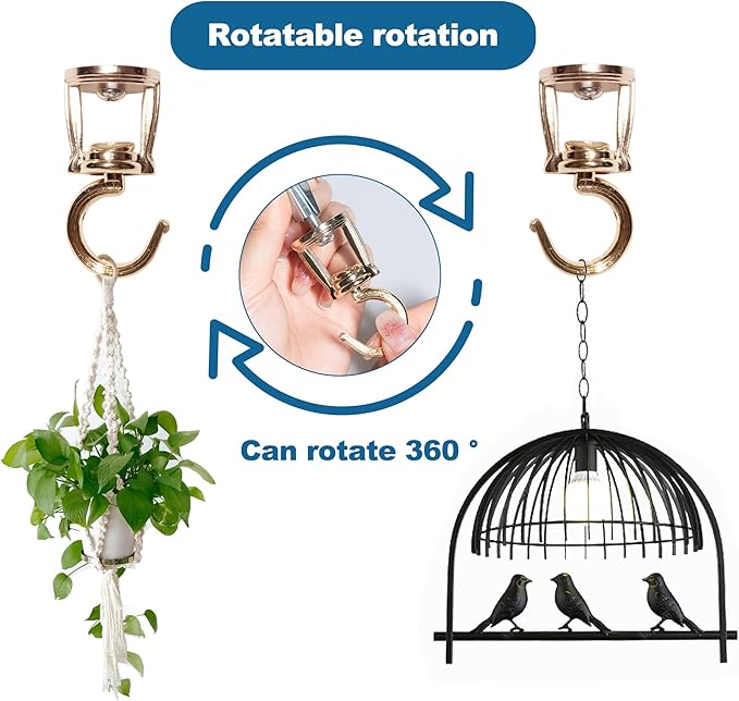 Ceiling Hooks for Hanging Plants (2 PCS Gold),Heavy Duty Metal Plant Hooks, Screw in Hooks for Hanging Birdfeeders, Lamps, Planters, Outdoor Decorative Hooks up to 33 lbs
