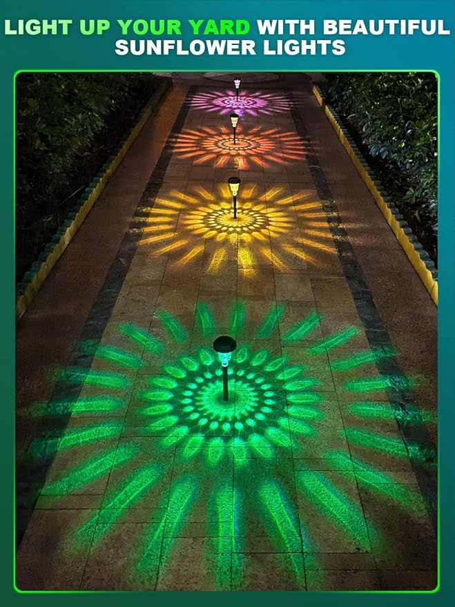 Solar Pathway Lights 8 Pack, Outdoor Solar Yard Lights, RGB Color Changing+Warm White, IP67 Waterproof for Garden Path Backyard Christmas Lawn Landscape Decorative