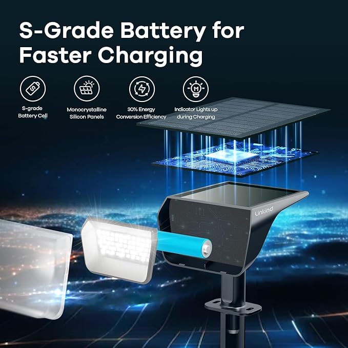 Linkind Solar Lights Outdoor 60 LEDs Solar Lights for Outside Ultra-Bright 800LM S olar Spot Lights 30% Conversion Rate Solar Landscape Light Waterproof IP67 for Garden Yard Pathway, 2Pack Cool White