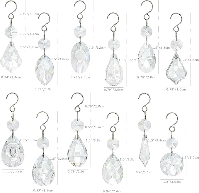 KANPURA 12pcs Glass Crystal Chandelier Prisms,Rainbow Hanging Crystals Suncatcher for Window,Home Decor(Clear)