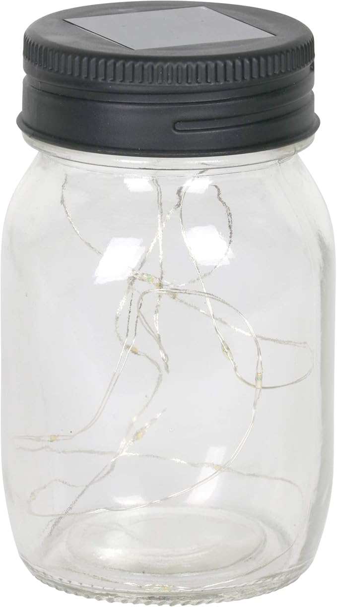 Exhart Solar Mason Jars, Set of 3 Glass Outdoor Garden Lanterns with Lids, 12 LED Firefly Lights, Lawn and Yard Decorations, 3.5 x 5.5 Inch