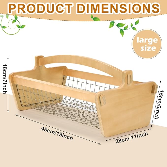 Large Garden Hod Harvest Basket 19 x 11 x 6 Inch, Wooden Gathering Basket with Handle Gardening Gifts for Mom Father Grandma Women Gardener Birthday Washing and Holding Fruit Vegetable